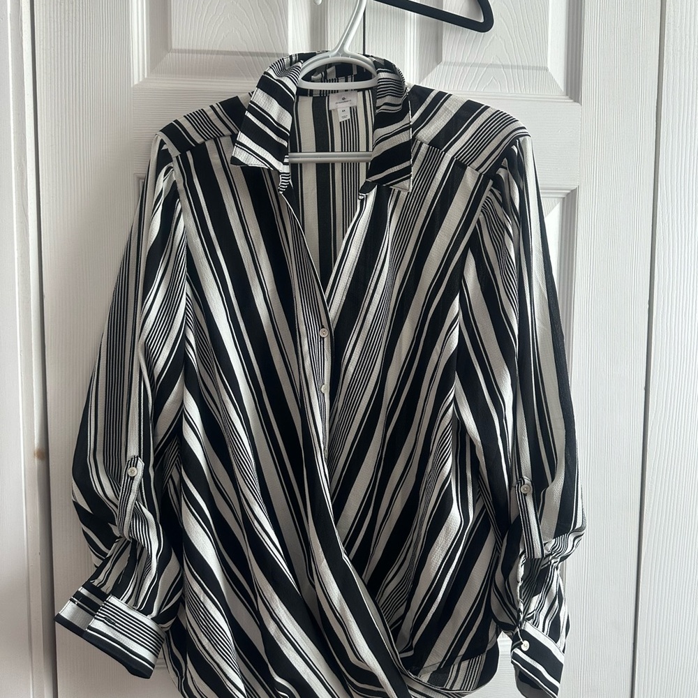 dressbarn Black and White Striped Blouse